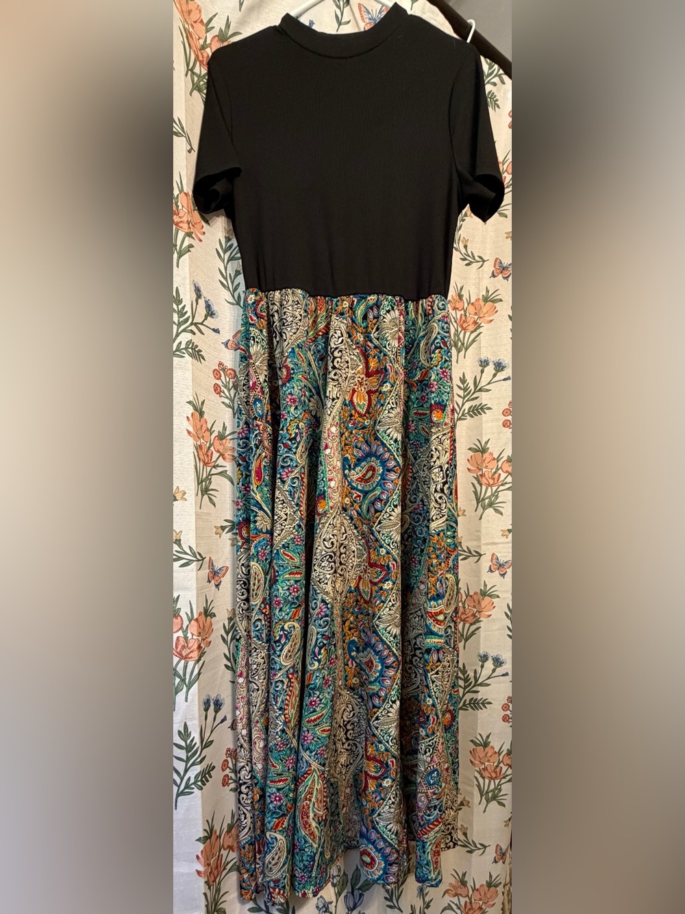 Black Top Maxi Dress with Multicolor Paisley Skirt